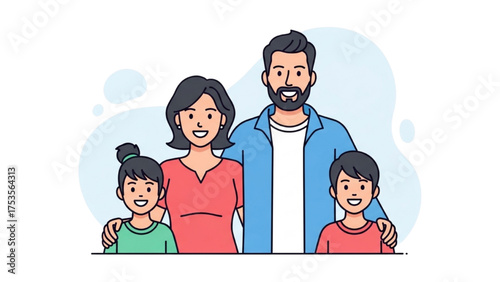 A happy family of four standing together in a loving portrait