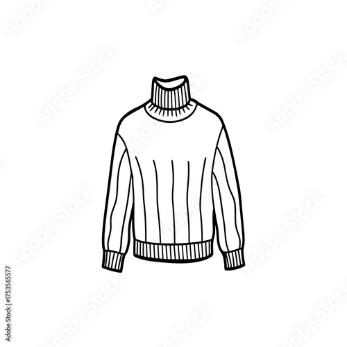 A hand-drawn illustration of a cozy, knitted roll-neck jumper with ribbed detailing, presented on a clean white background
