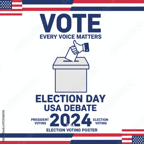 Vote—every voice matters; use this vector banner template for the 2024 U