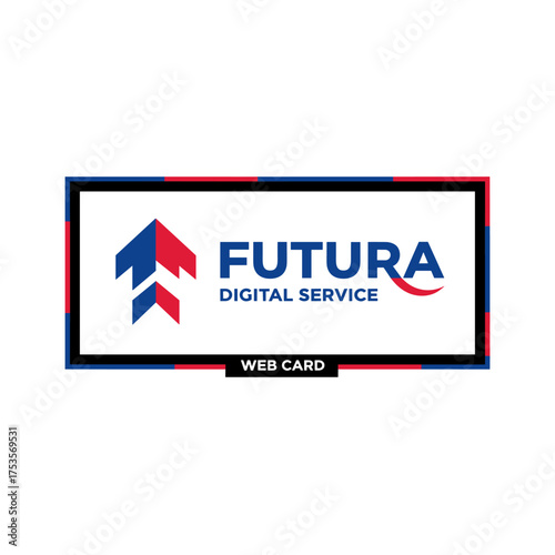 A futuristic digital poster card template featuring a blue‑red gradient vector on a black background with a contrasting color border, embodying dynamic elegance and technology