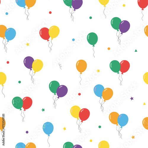 A seamless birthday pattern featuring vibrant balloons and charming party air balloons