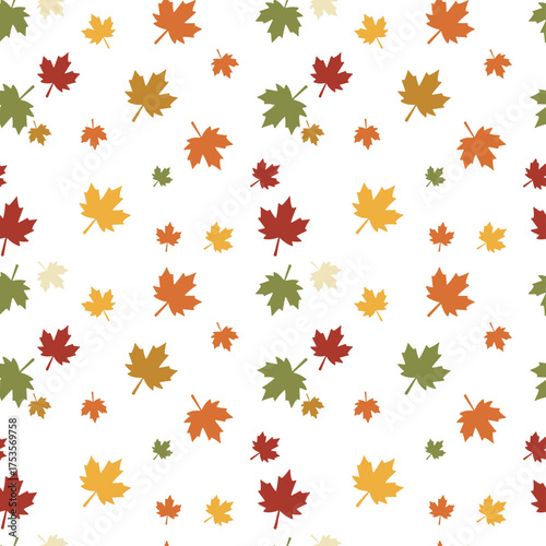 Abstract seamless pattern featuring fluttering maple leaves in autumn