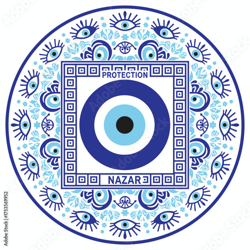 The Greek meander and Turkish evil eye, also known as the Mandala Greek evil eye, serve as symbols of protection in Turkey, Greece, and Cyprus; the blue Turkish Fatima's Eye, an amulet of the evil