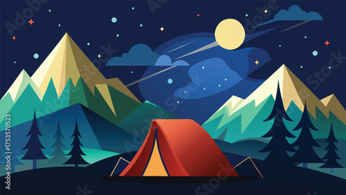 tent camping poster under stars.