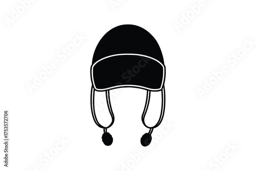 Black russian ushanka hat isolated on white background silhouette