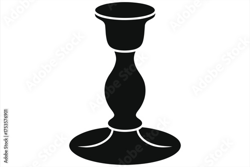 Elegant vintage candle stand silhouette icon vector isolated on white background – classic candlestick holder clipart for home decor, altar, memorial, wedding centerpiece, logo design