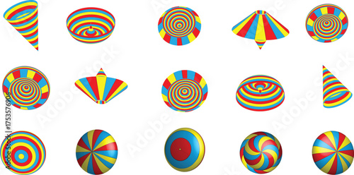 Geometric shapes color gradient 3d render , with clipping path , isolated on white  background , 3D Rendering illustration