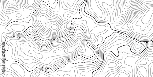 Topographic map background geographic line map with elevation assignments. Modern design with White background with topographic wavy pattern design.Cartography or terrain path concept 