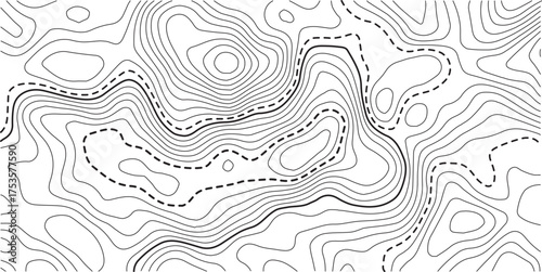 Topographic map background geographic line map with elevation assignments. Modern design with White background with topographic wavy pattern design.Cartography or terrain path concept 