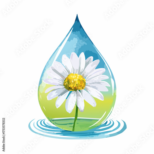 Gänseblümchen in Wassertropfen – feine Nahaufnahme