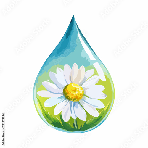 Gänseblümchen in Wassertropfen – feine Nahaufnahme