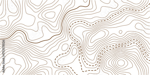 Cartography or terrain path concept .Topographic map background geographic line map with elevation assignments. Modern design with White background with topographic wavy pattern design.