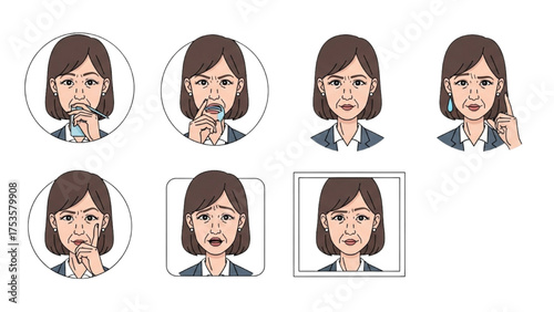 Upset Businesswoman Emotions Expressed Through Different Facial Expressions
