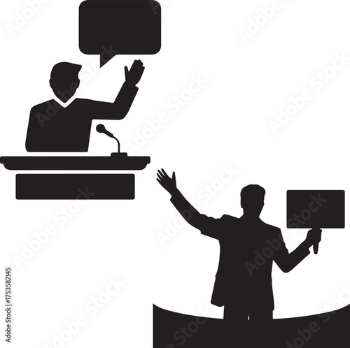 Public Speaker Silhouette – Man Giving Speech and Presentation Illustration