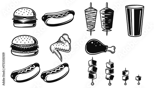 Vector art of collection of fast food icons
