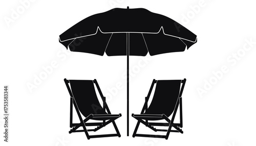Vector art of two deck chairs and a parasol