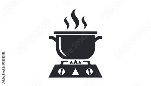 Vector art of cooking pot on a gas stove with steam