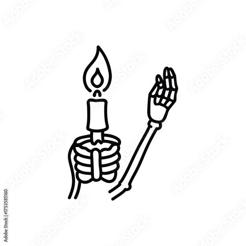A spooky skeleton hand holding a candle, creating a chilling and eerie atmosphere, perfect for halloween or gothicthemed designs