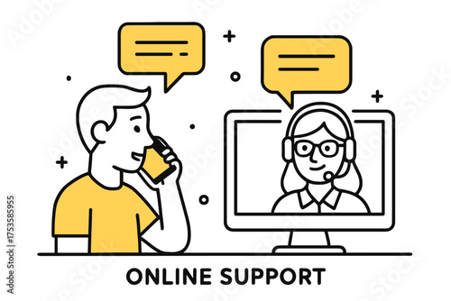 Online assistance concept with customer and representative in conversation