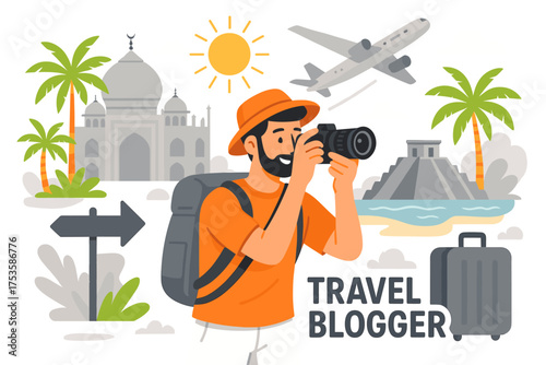 Travel blogger exploring iconic destinations with camera in hand