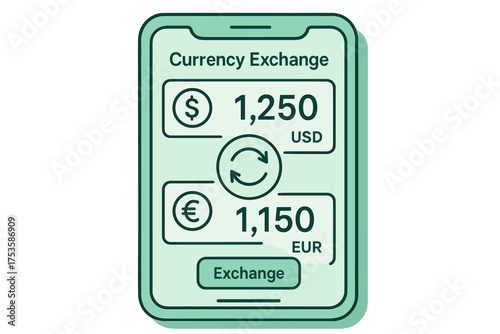 Currency exchange mobile app interface for usd to eur with exchange button