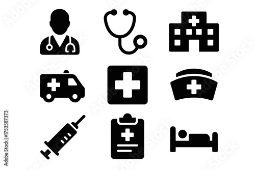 Set of fitness and exercise icons in silhouette style