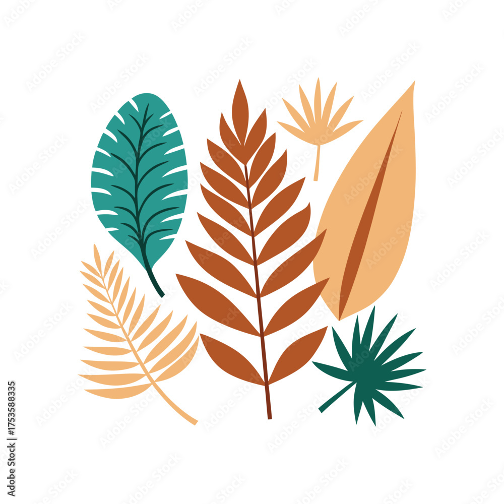 Fototapeta premium Tropical leaves in modern boho style isolated on white background