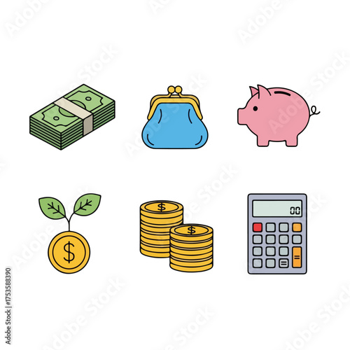 Financial Planning Icons Illustration of Money Management Investment and Growth for Savings and Business Success