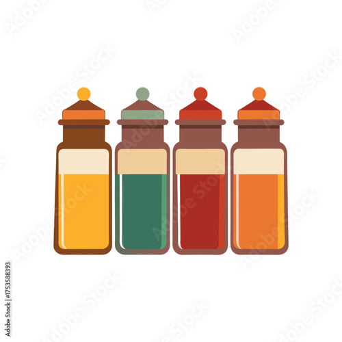 Vintage Styled Bottles with Colorful Liquids Vector Illustration Design