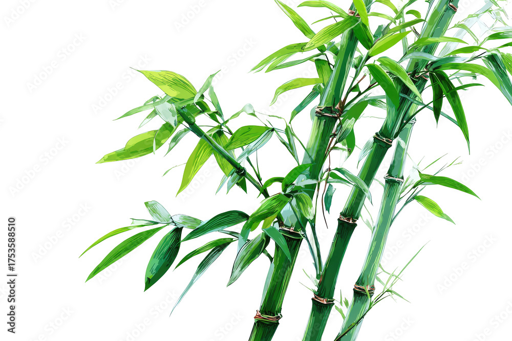 Fototapeta premium Close-up of vibrant green bamboo stalks and leaves (1)