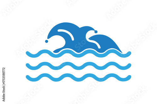 Blue wave and dolphin illustration simple aquatic design with marine life