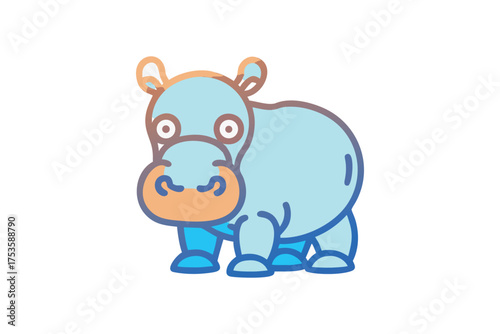 Charming cartoon hippo illustration with simple lines and soft color palette