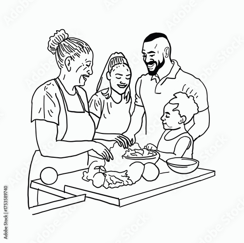 Joyful Multi-Generational Family Bonding in the Kitchen While Preparing a Healthy Meal Together