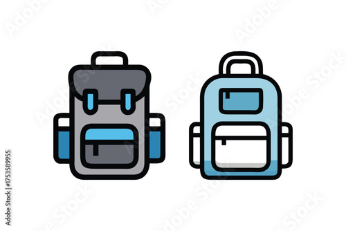 Two colorful outlined backpacks with different color schemes are shown