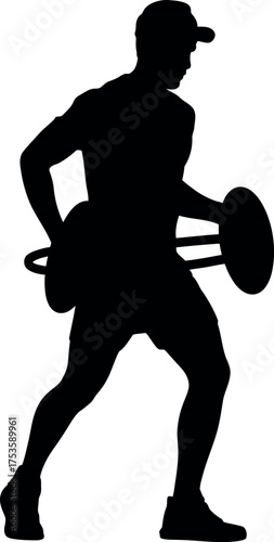 Black silhouette of athlete with weights white