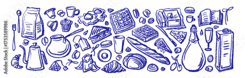 Coffee and tea. Bakery, picnic Vector chalk sketch