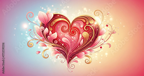 Wallpaper Mural “Romantic Floral Heart Illustration with Glowing Design and Elegant Love Themed Artwork” Torontodigital.ca