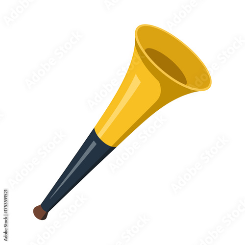 Bright yellow vuvuzela horn with black mouthpiece for sporting events and celebrations