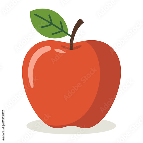 Simple stylized red apple with leaf and stem fruit healthy food graphic