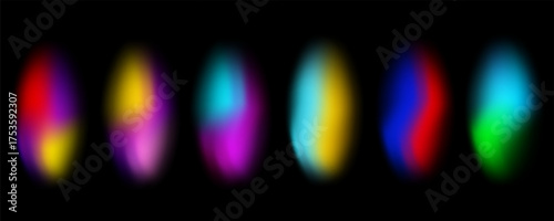 Gradient color round shape background. Abstract rainbow blur circles with graduation. Neon colored bright blending icons. Colorful geometric graphic vector set isolated on black. Eps10