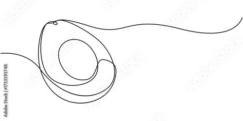 Continuous one single minimal line drawing avocado, Avocado Single Line Icon, A half of avocado superfood line art illustration, Continuous line drawing of avocado, vector illustration. 