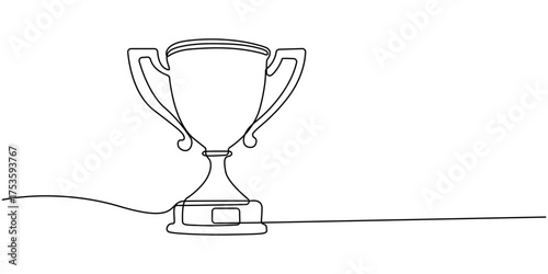 Continuous one line drawing of trophy cup competition, Trophy continuous line drawing. Achievement, celebration and award concept, Hand drawn one line vector, Editable stroke.