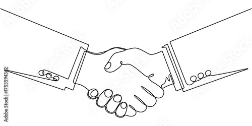 two businessmen shaking hands. Continuous one line drawing illustration vector, One line drawing of a handshake drawn with a single line, Business agreement vector concept, Handshaking of businessman