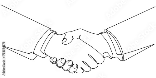 two businessmen shaking hands. Continuous one line drawing illustration vector, One line drawing of a handshake drawn with a single line, Business agreement vector concept, Handshaking of businessman