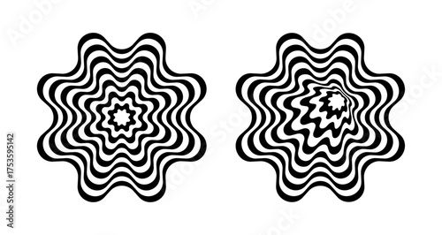 Op art,optical elements,black and white abstract geometric twisted shape