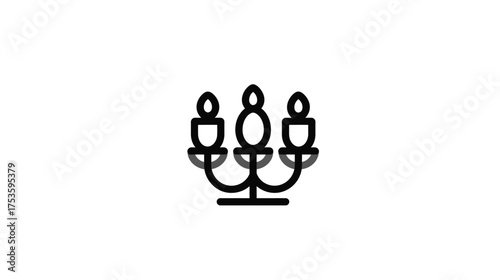 Minimalist Candelabra Icon with Three Lit Candles. Elegant Outline Vector for Celebration, Event, and Decorative Lighting Design
