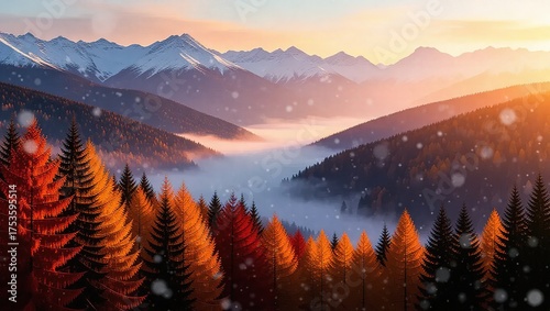 Winters Embrace - A Serene Mountain Valley at Sunset.