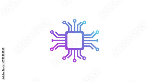 Vibrant Gradient Microchip Icon: CPU Processor, Computer Core, AI, Digital Technology, and Neural Networks Concept