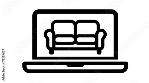 Online Furniture Shopping Concept with Laptop and Sofa Icon. E-commerce Home Decor and Interior Design Digital Marketplace Vector.
