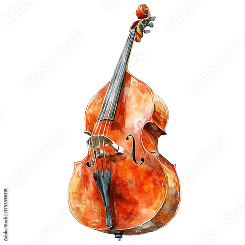watercolor of Double Bass, vector, isolated on a white background.
